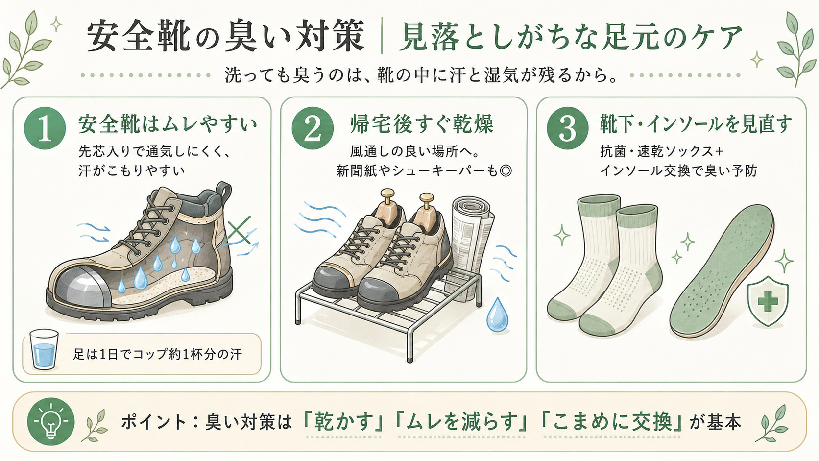 安全靴の臭い対策と乾燥方法